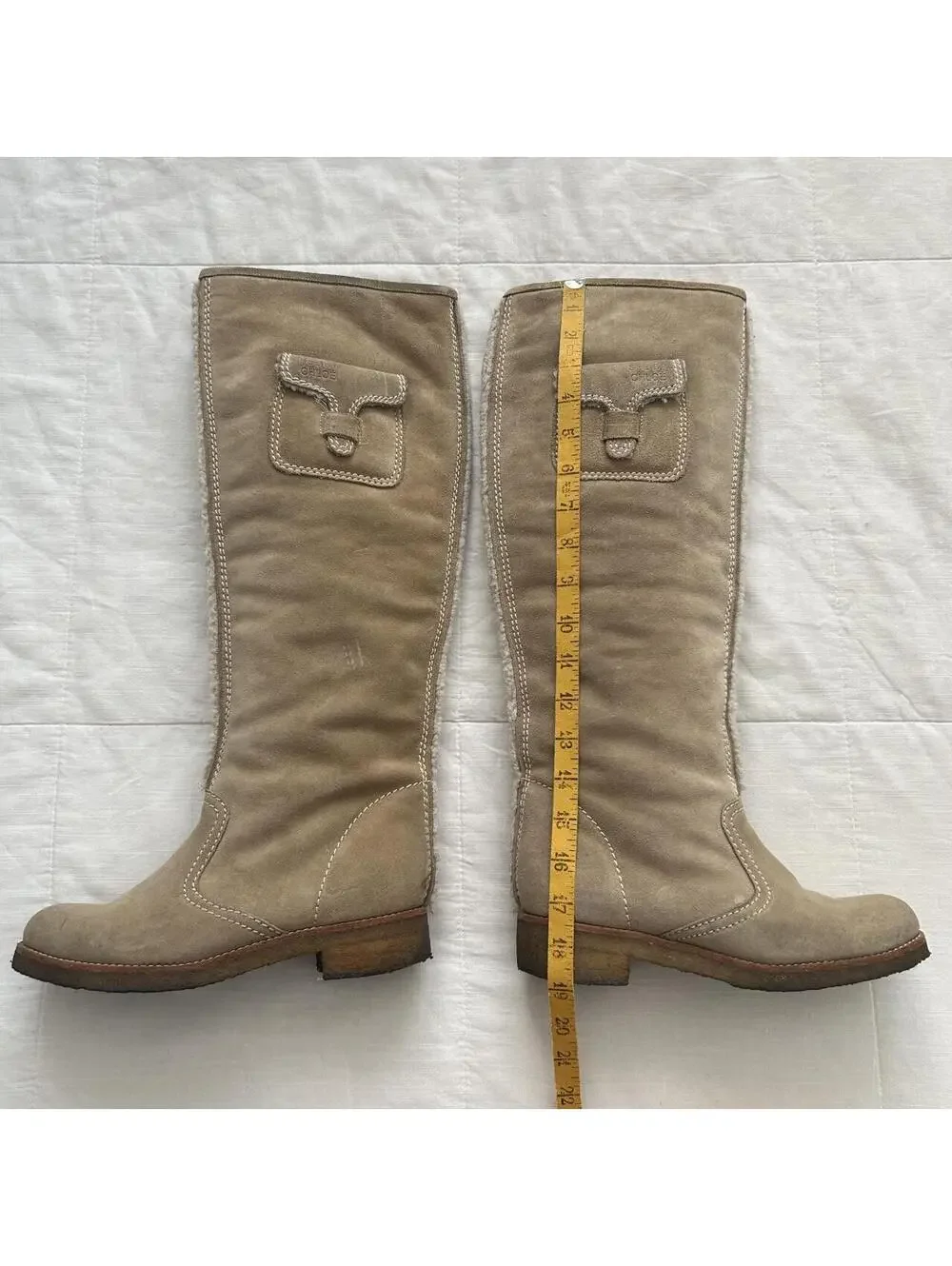 See by Chloé Tan Suede Shearling Lined Knee High Boots Designer 37